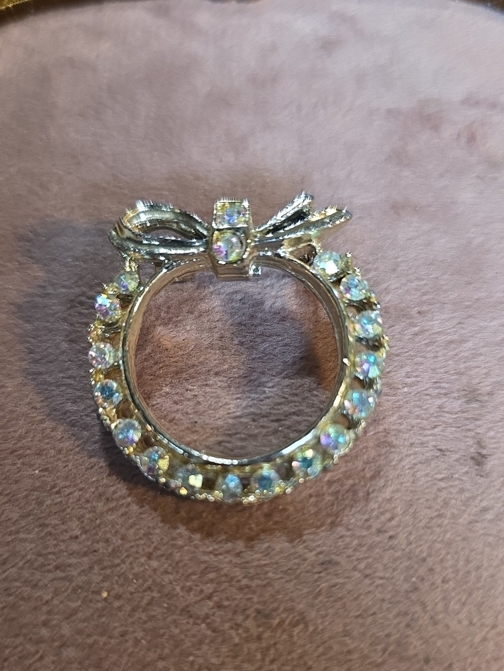 Vintage AB Rhinestone Circle Eternity Wreath Brooch Iridescent